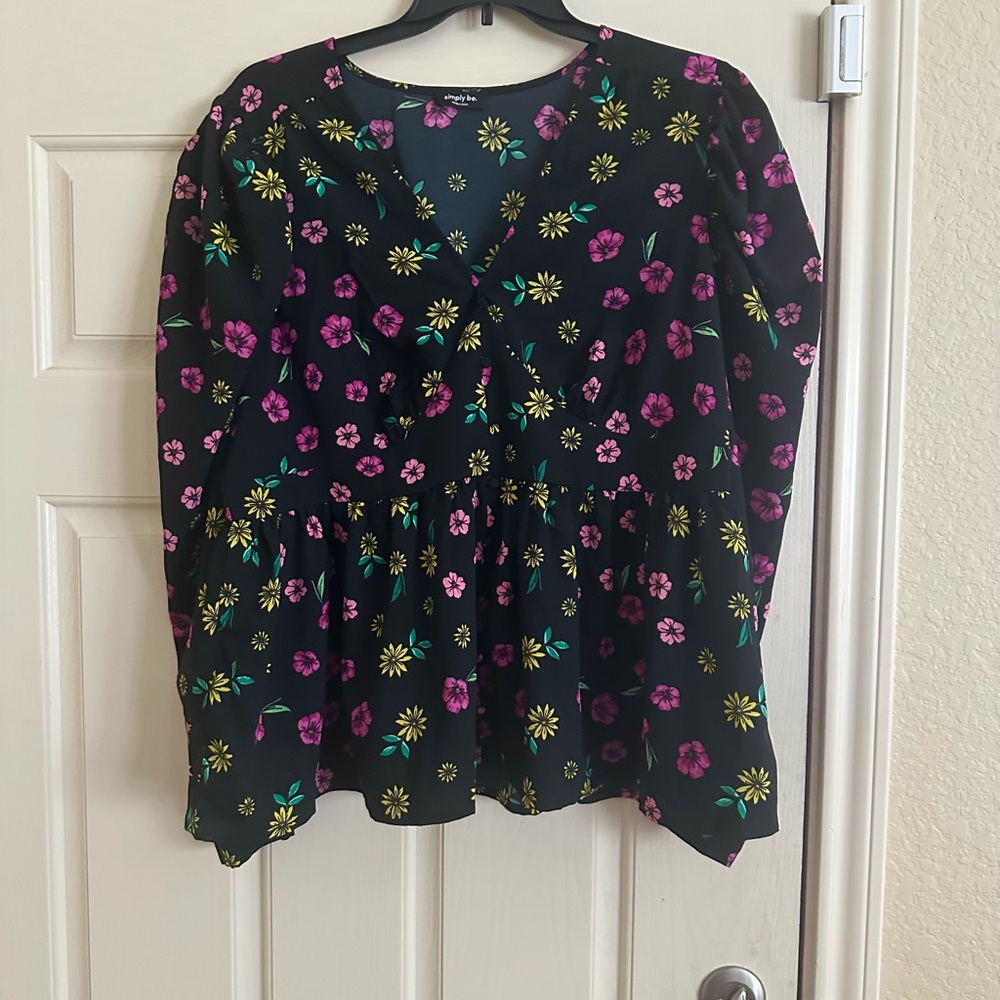 Simply Be Pink and Green Peplum Long Sleeve Blouse